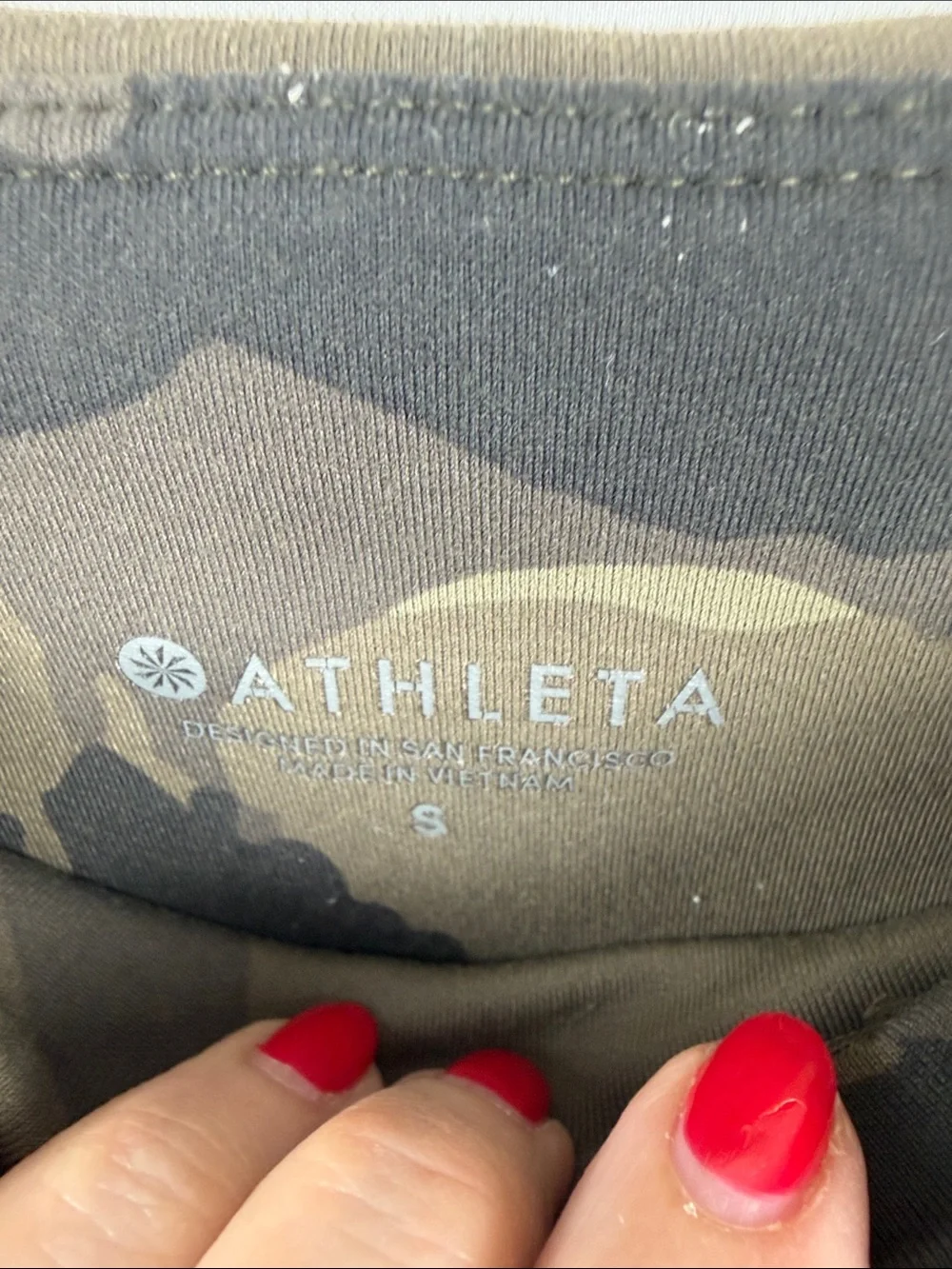 Athleta Olive Green Camo Leggings with Black Panels